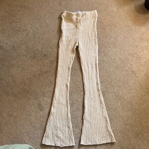 Urban Outfitters Cream Flare Ribbed Knit Lounge Pants